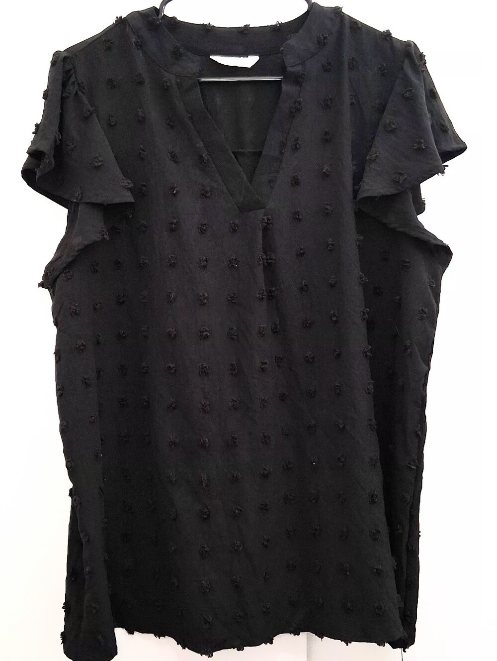FANTASLOOK Black Textured Short Sleeve V-Neck Tee Top Size XXL